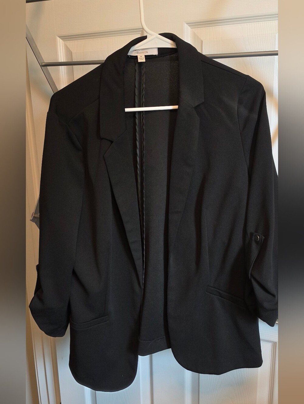 89th & Madison Black Open Blazer with Notched Lapel